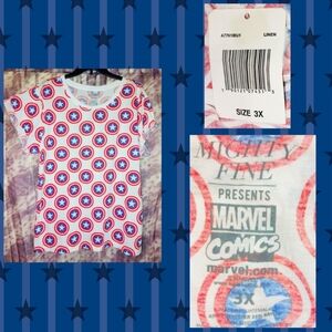 Might Fine brand Marvel Comics White/Multiclr Captain America Shield Knit Tee 3X